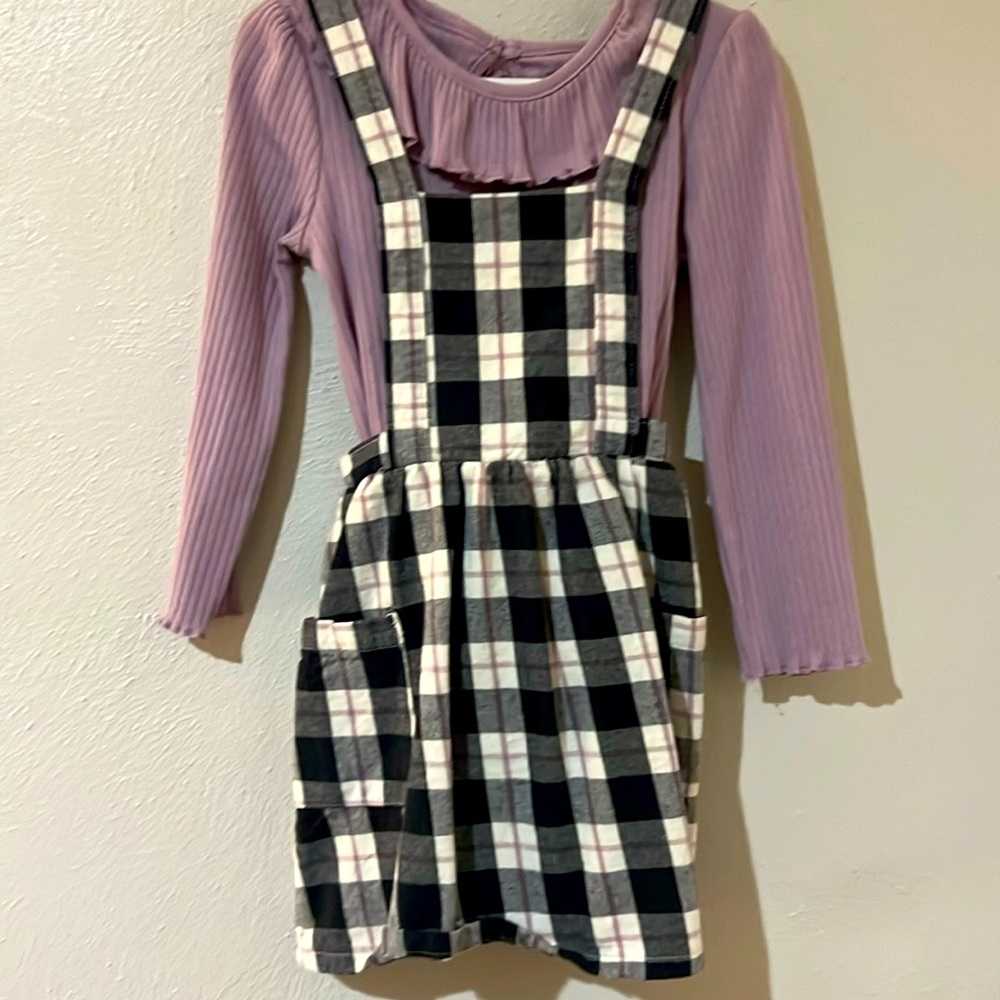 4T Wonder Nation Girls Overall Floral Denim Dress Stretch